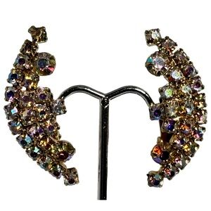 Vintage Aurora Borealis Clip-On Gold Toned Earrings